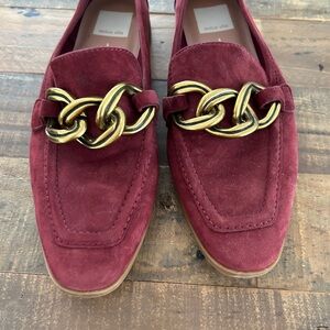 Dolce Vita CRYS Burgundy Suede Loafers with Gold Chain